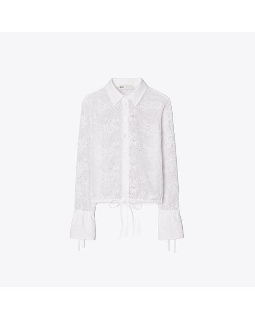 Tory Burch White Cotton Eyelet Blouse