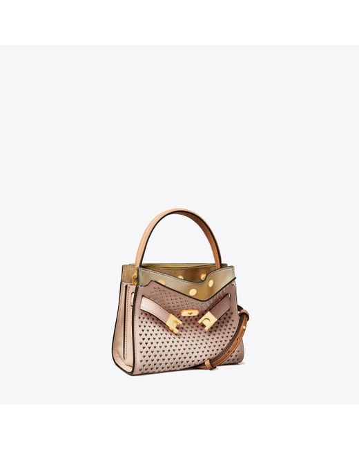 Tory Burch White Petite Lee Radziwill Perforated Double Bag