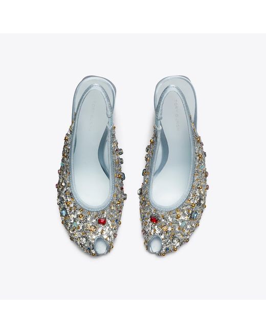 Tory Burch Blue Peep-Toe Slingback Pump