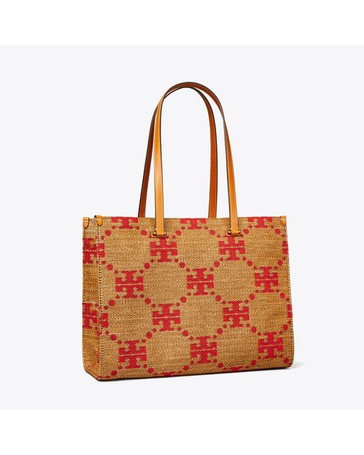 Tory Burch Red T Monogram Woven Tote