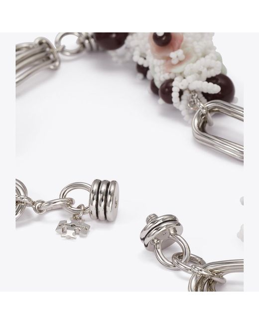 Tory Burch White Large Runway Beaded Necklace