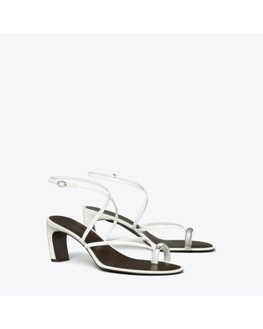 Tory Burch White Pierced Multi-Strap Heeled Sandal