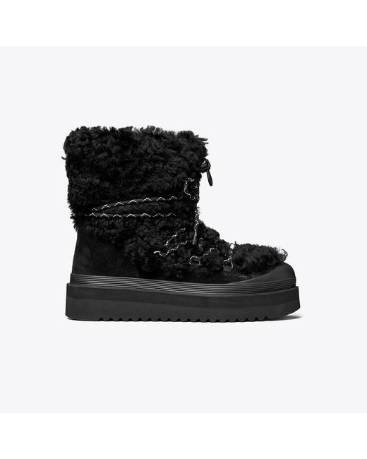 Tory Burch Black Mellow Shearling Lace-Up Boot
