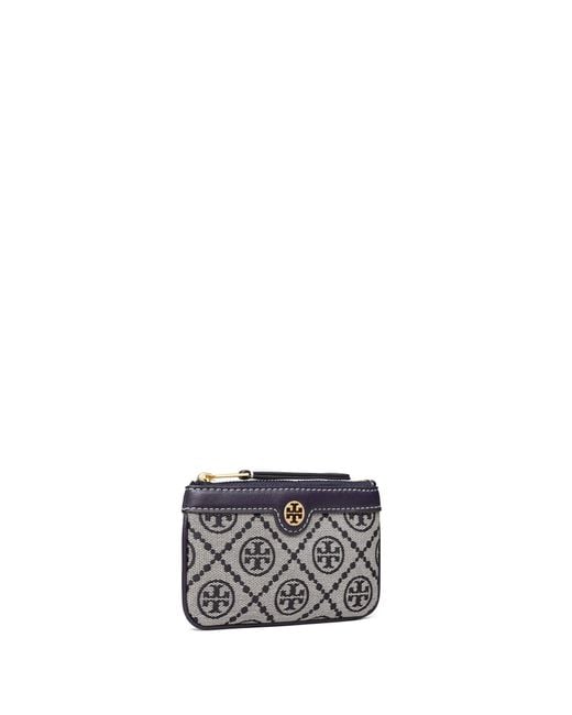Tory Burch Leather T Monogram Card Case Key Ring in Grey (Blue 