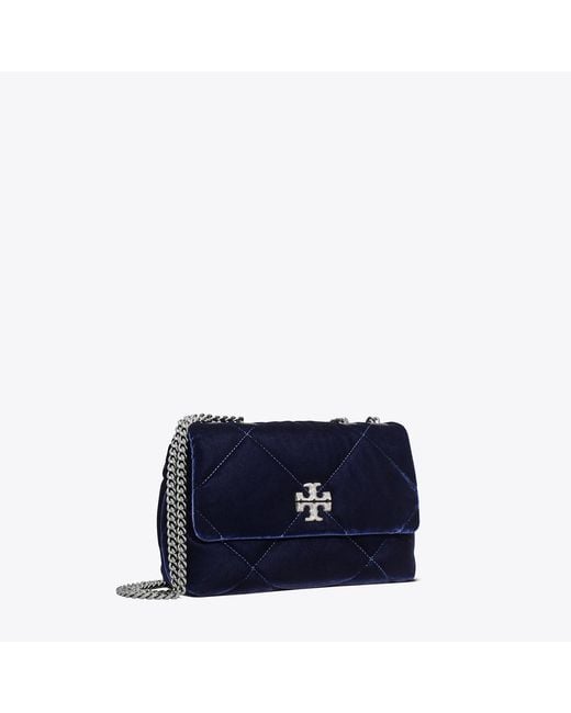 Tory Burch Blue Damen Kleine Kira Schultertasche Aus Samt Mit Rautensteppung Und Pavé