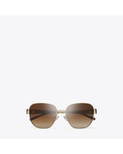 Tory Burch Brown Miller Metal Square Sunglasses, One Size