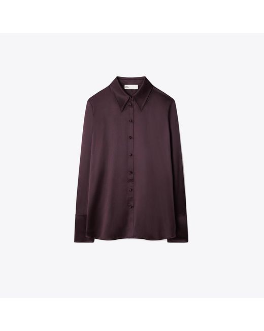 Tory Burch Purple Cuffed Silk Shirt