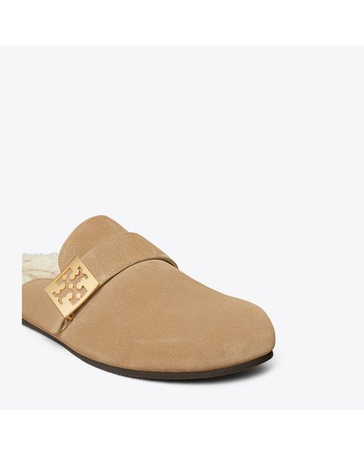 Tory Burch Natural Suede Faux Shearling-Lined Mules
