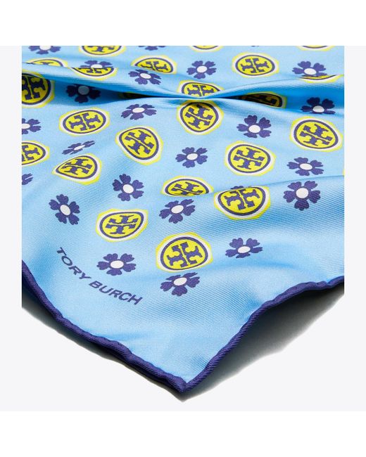 Tory Burch Blue Floral Logo Triangle Scarf
