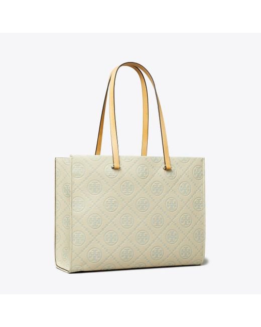 Tory Burch Natural T Monogram Pebble Tote