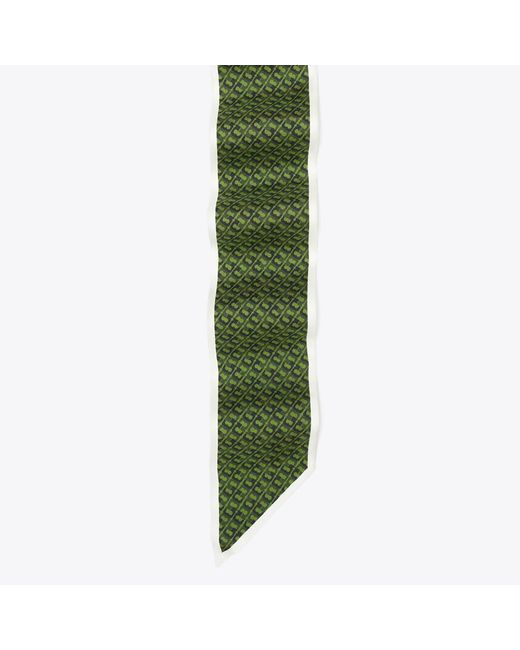 Tory Burch Green T Link Silk Ribbon Tie