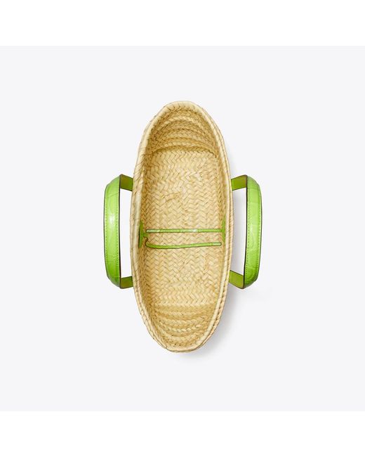 Tory Burch Green Small Ella Croc-Embossed Straw Basket, One Size