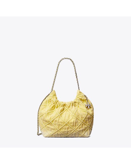 Tory Burch Metallic Mini Fleming Soft Denim Hobo Bag