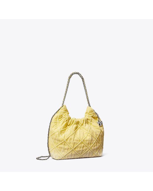 Tory Burch Metallic Mini Fleming Soft Denim Hobo Bag