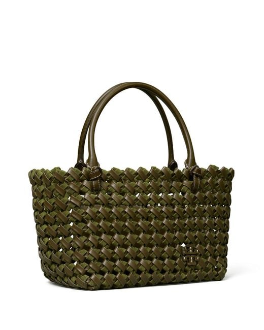 Tory Burch Leather Mcgraw Woven Embossed Satchel in Green - Lyst