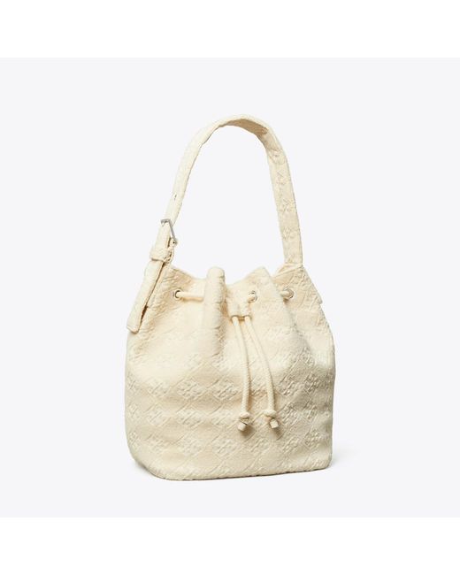 Tory Burch Natural T Monogram Terry Oversized Bucket Bag, One Size