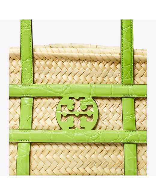 Tory Burch Green Small Ella Croc-Embossed Straw Basket, One Size