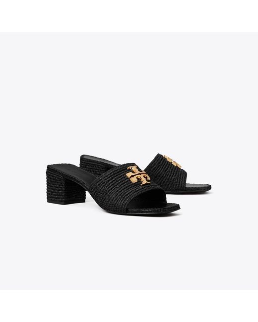 Tory Burch Black Eleanor Raffia Heeled Sandal