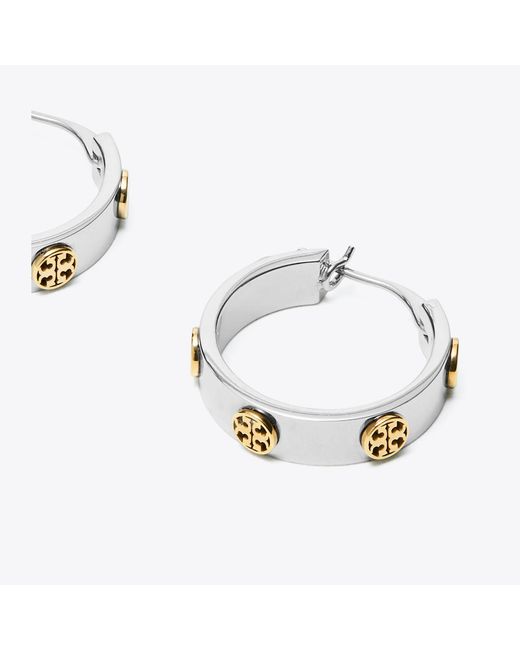 Tory Burch White Small Icon Hoop Earrings