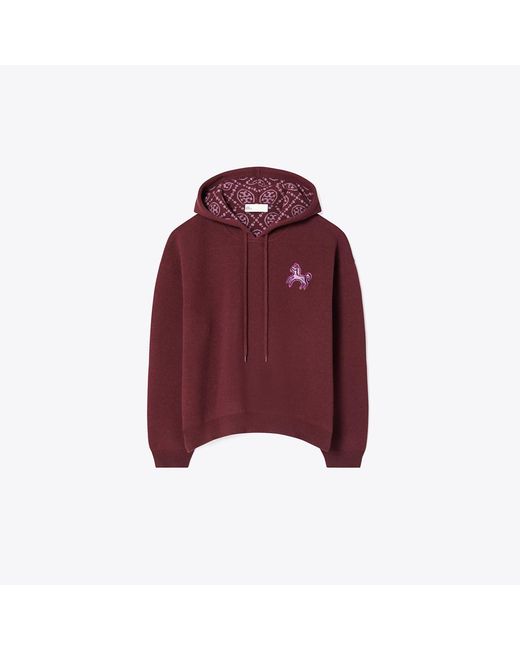 Tory Burch Red Cropped Wool Hoodie