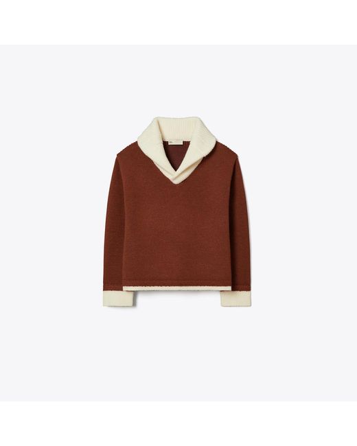 Tory Burch Brown Contrast Collar Wool Sweater