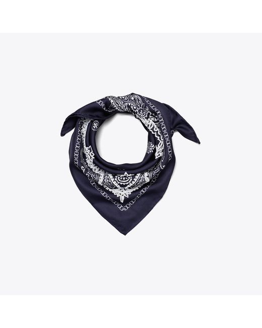 Tory Burch Blue Beaded Bandana Triangle Scarf