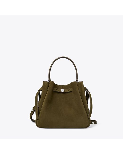 Tory Burch Green Romy Suede Bucket Bag