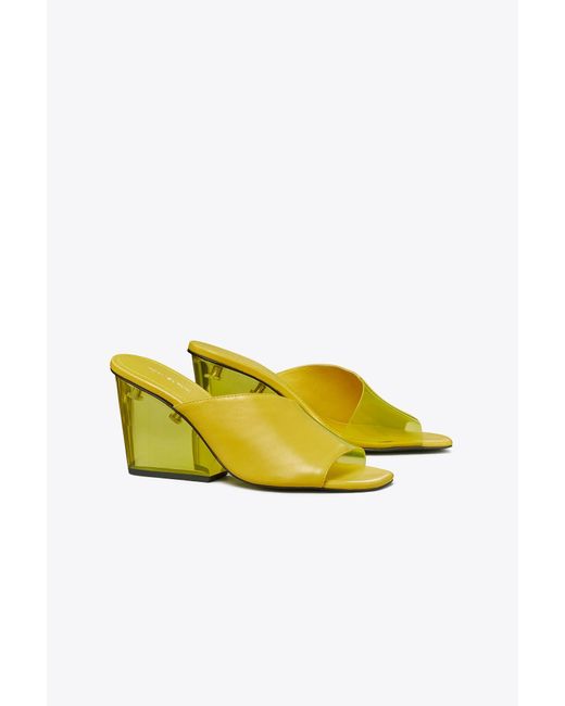 Tory Burch Yellow Asymmetrical Heeled Mule Sandal