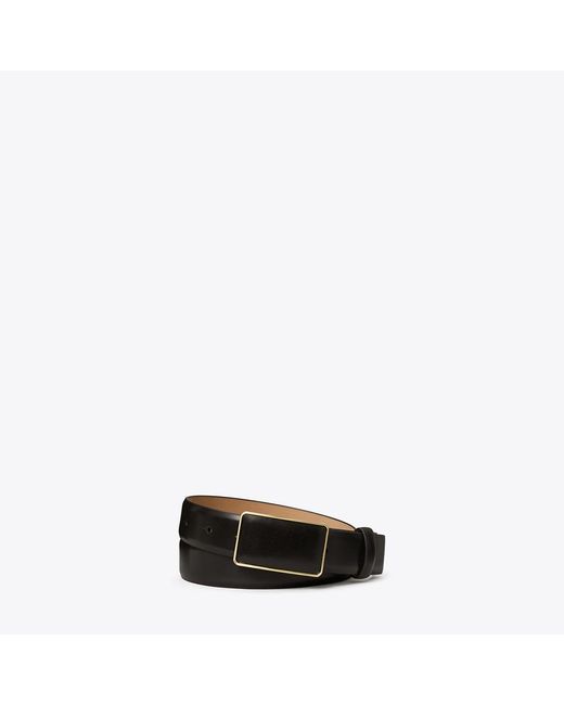 Tory Burch Black Smooth Leather Plate Belt