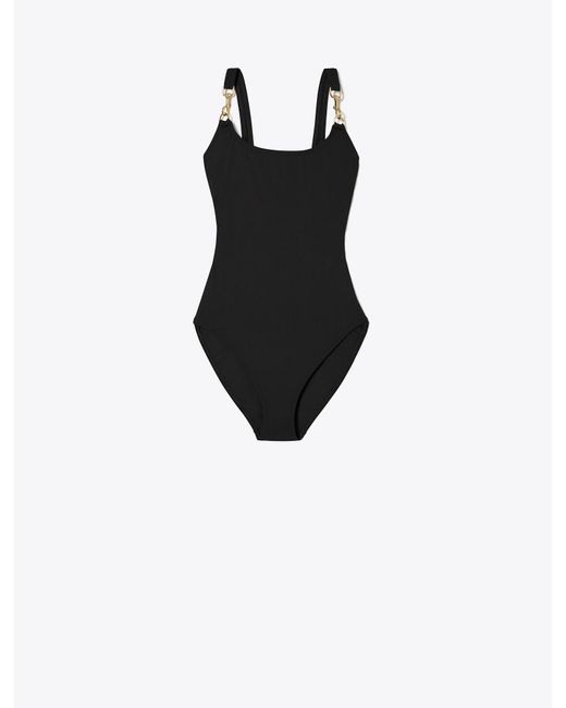 Tory Burch Black Clip Tank Swimsuit