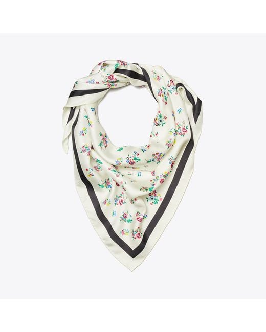 Tory Burch White Silk Triangle Scarf, One Size