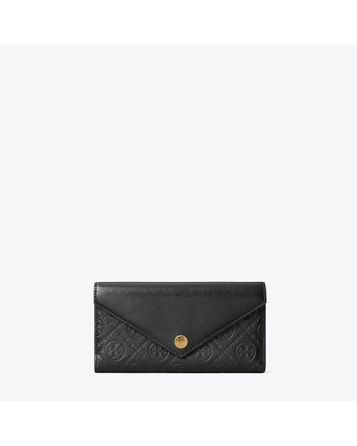 Tory Burch Black T Monogram Leather Envelope Wallet, One Size