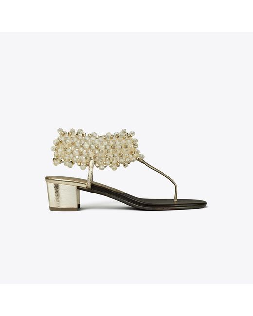 Tory Burch Metallic Beaded Heeled Sandal