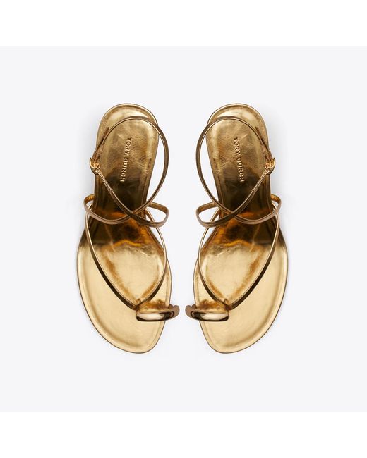 Tory Burch Metallic Pierced Multi-Strap Heeled Sandal