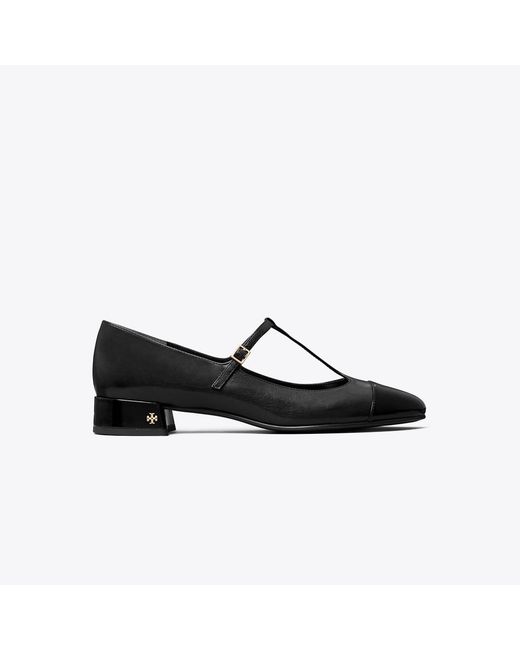 Tory Burch Black Cap-Toe T-Strap Ballet