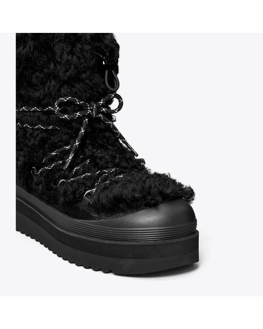 Tory Burch Black Mellow Shearling Lace-Up Boot