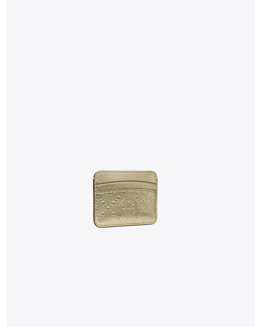 Tory Burch White T Monogram Metallic Embossed Card Case