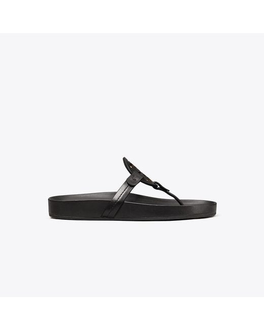 Tory Burch Black Miller Cloud Leather Thong Sandals