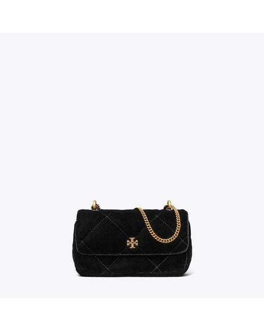 Tory Burch Black Mini Kira Diamond Quilt Velvet Pavé Flap Bag, One Size