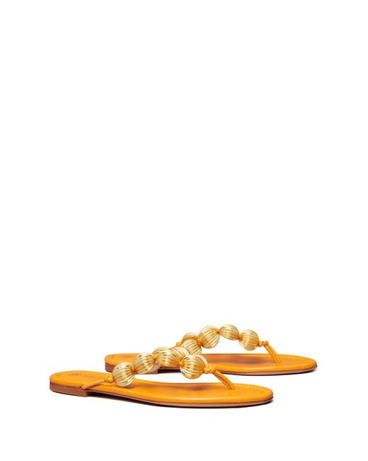 Tory Burch Leather Capri Beaded Sandal in Orange | Lyst UK