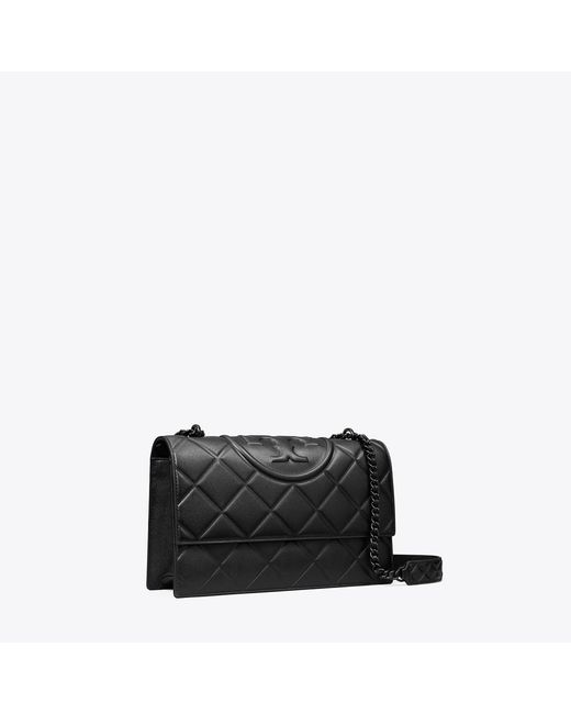 Tory Burch Black Small Fleming Polished-Grain Shoulder Bag, One Size