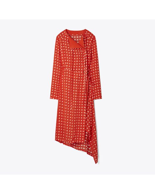 Tory Burch Red Jacquard Wrap Dress