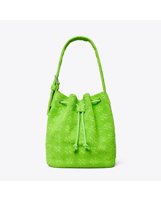 Tory Burch Green T Monogram Terry Oversized Bucket Bag, One Size