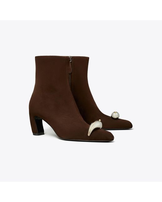 Tory Burch Brown Pierced Heeled Ankle Boot