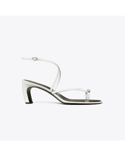 Tory Burch White Pierced Multi-Strap Heeled Sandal