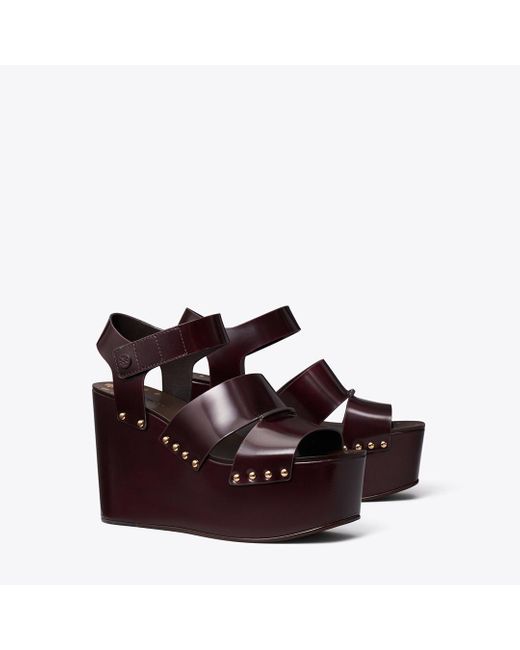 Tory Burch Brown Studded Platform Wedge