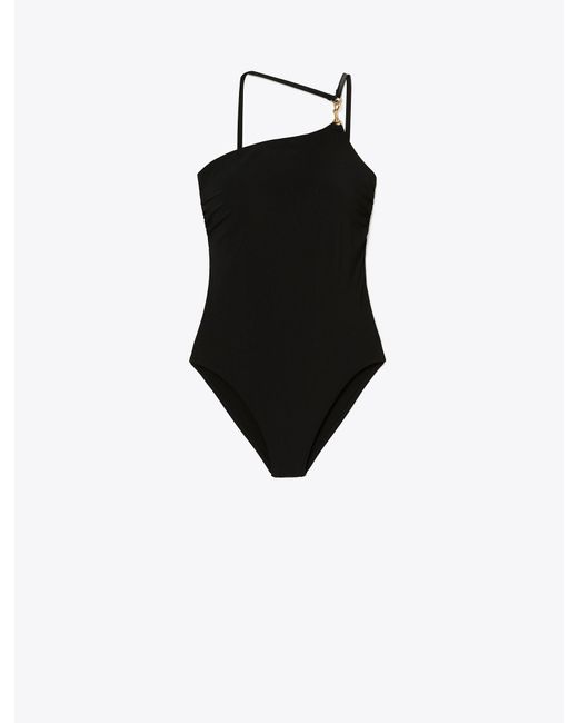 Tory Burch Black One-shoulder Clip Tank Swimsuit