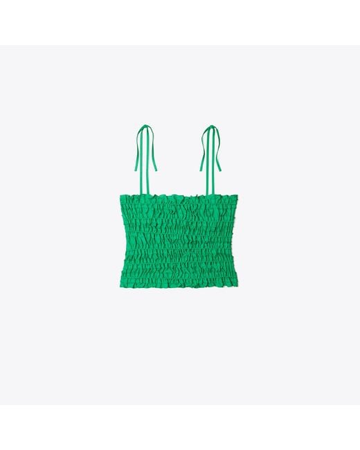 Tory Burch Green Smocked Viscose Top