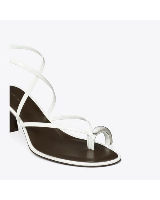 Tory Burch White Pierced Multi-Strap Heeled Sandal
