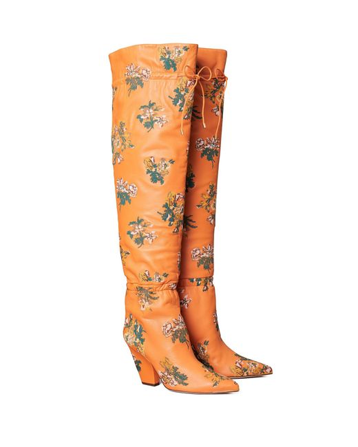 tory burch orange rain boots